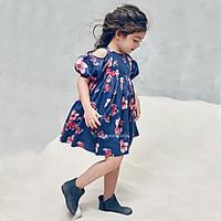 Girl\'s Casual/Daily Beach School Floral Print Dress Cotton Summer Short Sleeve Strapless Dresses Summer Kids Girl Clothes
