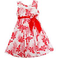 Girls Summer Fashion Dress Red Flower Bow Belt Party Princess Wedding Children Clothes