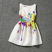 Girl\'s White Dress, Print Polyester Summer