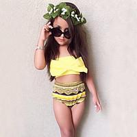 Girls\' Bow Print Geometric Swimwear Cotton Sandy Beach Swimming Kids Baby Clothing FenLieShi Yellow Swimsuit