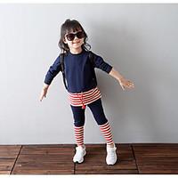 Girl\'s Casual/Daily Striped Clothing SetCotton Spring / Fall Blue