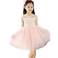 girls going out solid dress cotton polyester summer pink white