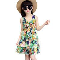 girls going out print dress cotton polyester summer blue pink