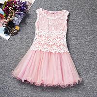 girls blue pink purple red yellow dress lace polyester summer