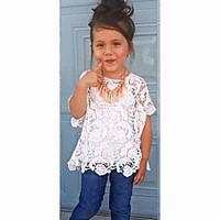 Girl\'s Cotton Summer Fashion waistcoat lace Pierced Tee Cowboy Trousers Three-Piece Set