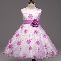 girls partycocktail floral dress polyester summer pink purple