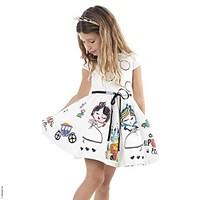 Girl\'s Cotton The New Fashion And Lovely Cartoon Printed Flower Belt Round The Circle The Princess Dress