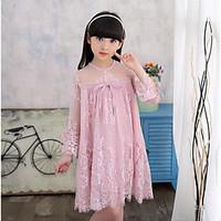 girls solid floral dress cotton polyester spring fall long sleeve