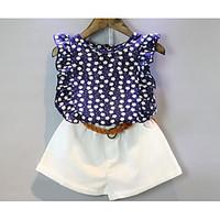 Girl Casual/Daily Polka Dot Print Sets, Cotton Summer Short Sleeve Clothing Set