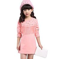 Girl\'s Cotton Spring/Autumn Round Neck Tassels Long Sleeve Long T-Shirt Dress