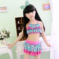 Girl Floral Ruffle Floral Patchwork Swimwear, Spandex