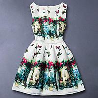 Girl\'s Cotton Summer Sleeveless Floral Print Pattern Print Dress