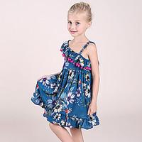 Girl\'s Fashion Floral Print Dress, Polyester Summer Sleeveless