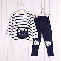 Girl\'s Cotton Spring/Autumn Female Child Stripe Clothing Top And Pants Set Two-piece Set