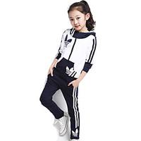 Girl\'s Print Stitching Contrast Color Hoodie Sport Long Sleeve Clothing Sets(CoatPants, Cotton)