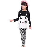 Girl\'s Cotton Fashion casual/Daily Spring/Autumn Cartoon Print Long Sleeve T-shirt And Striped Pants Sports Two-piece Set