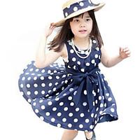 Girl\'s Summer Polka Dots Dark Blue Sleeveless Dress