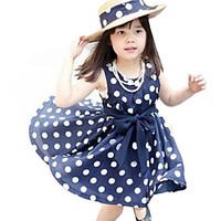 girls summer polka dots dark blue sleeveless dress