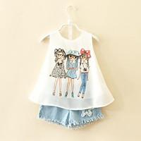 Girl Casual/Daily Print Sets, Rayon Polyester Summer Sleeveless Clothing Set