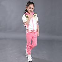 Girl\'s Cotton Spring/Autumn Sport Suit Set Floral Zipper Kids Hoodies And Pants Three-piece Set