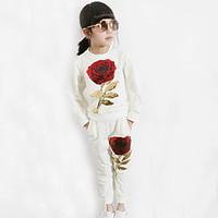 Girls Fashion Print Cartoon Sequins Roses Fleece Pants Two-Piece Outfit