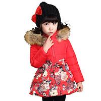 Girls Fashionable Spring/Fall Long Sections Coachman Hooded Fur Collar Cotton-Padded Clothes
