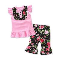 Girls\' Going out Casual/Daily Holiday Floral Print Geometric SetsCotton Summer Short Sleeve Kids Baby Clothing Set