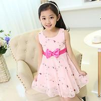 Girl\'s Cotton Summer Bowknot Decoration Floral Dress