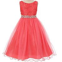 Girl\'s Cotton Summer Flower Printing Rhinestone Belt Lace Princess Dress