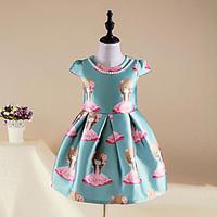 Girl\'s Print Dress, Cotton Summer All Seasons Spring 3/4 Sleeve