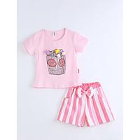 girls striped print sets cotton summer short sleeve clothing set