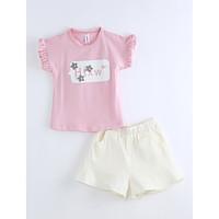 girls solid sets cotton summer short sleeve clothing set