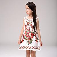 Girl\'s Going out Casual/Daily Party/ Striped Floral Color Block DressCotton Polyester Satin Blended Cotton All Seasons Sleeveless