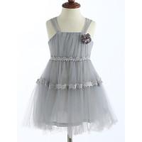 Girl\'s Solid Color Lattice Dress, Cotton Summer Sleeveless