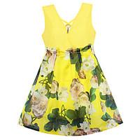 Girls Summer Yellow Flower Pearl Dresses Party Pageant Wedding Kids Clothing Size 4-14