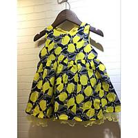 girls print lattice dress cotton summer short sleeve