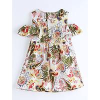 girls print lattice dress cotton summer short sleeve