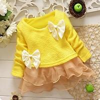 Girl\'s Cotton Casual Spring/Fall Going out Casual/Daily Lace Patchwork Skirt Sweet Bowknot Long Sleeve Princess Dress