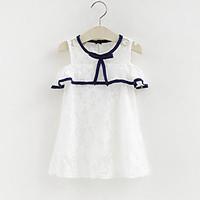 Girl\'s Striped Bowknot Lace Dress, Polyester Summer Sleeveless