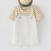 Girl\'s Stripe Patchwork Dress, Rayon Summer Short Sleeve