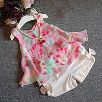 girl casualdaily floral sets cotton polyester summer sleeveless clothi ...