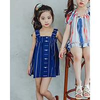 Girl\'s Stripe Lattice Dress, Cotton Summer Sleeveless