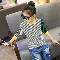 Girl\'s Fashion Going out Casual/Daily Holiday Stripes Patchwork Tee Spring/Fall Children Cotton Long Sleeve Shirt Blouse