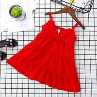 girls solid color dress polyester summer sleeveless