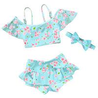 Girls\' Floral Print Swimwear, Polyester Nylon