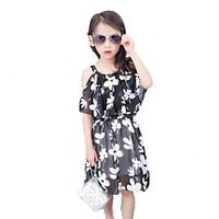 girls beach solid floral dress polyester summer short sleeve