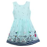 Girls Dress Fashion Blue Heart Bicycle Girl Dresses Party Holiday Princess Children Clothing