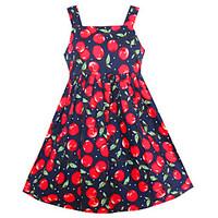 Girls Fashion Flower Dress Cherry Fruit Cotton Dresses Summer Princess Holiday Party Children Clothes