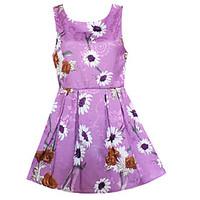 Girls Dress Purple Daisy Flower Print Dresses Party Birthday Wedding Casual Children Clothing Summer Kids Clothes