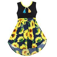 Girls Dress Fashion Black Sunflower Print Cute Party Pageant Holiday Children Clothes